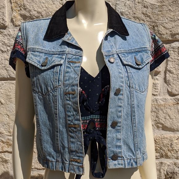 Jean Vest Jacket with Black Suede Collar Hot Trend - Picture 6 of 6